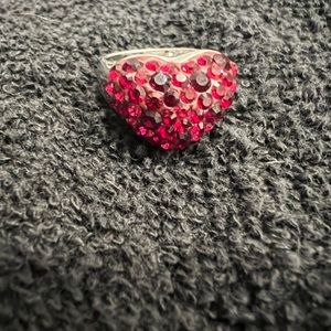 Sterling silver heart shaped dome Swarovski ring size 7.